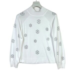 White Rhinestone Snowflake Mock Turtleneck Sweater Women XL Snow Fairy Winter‎